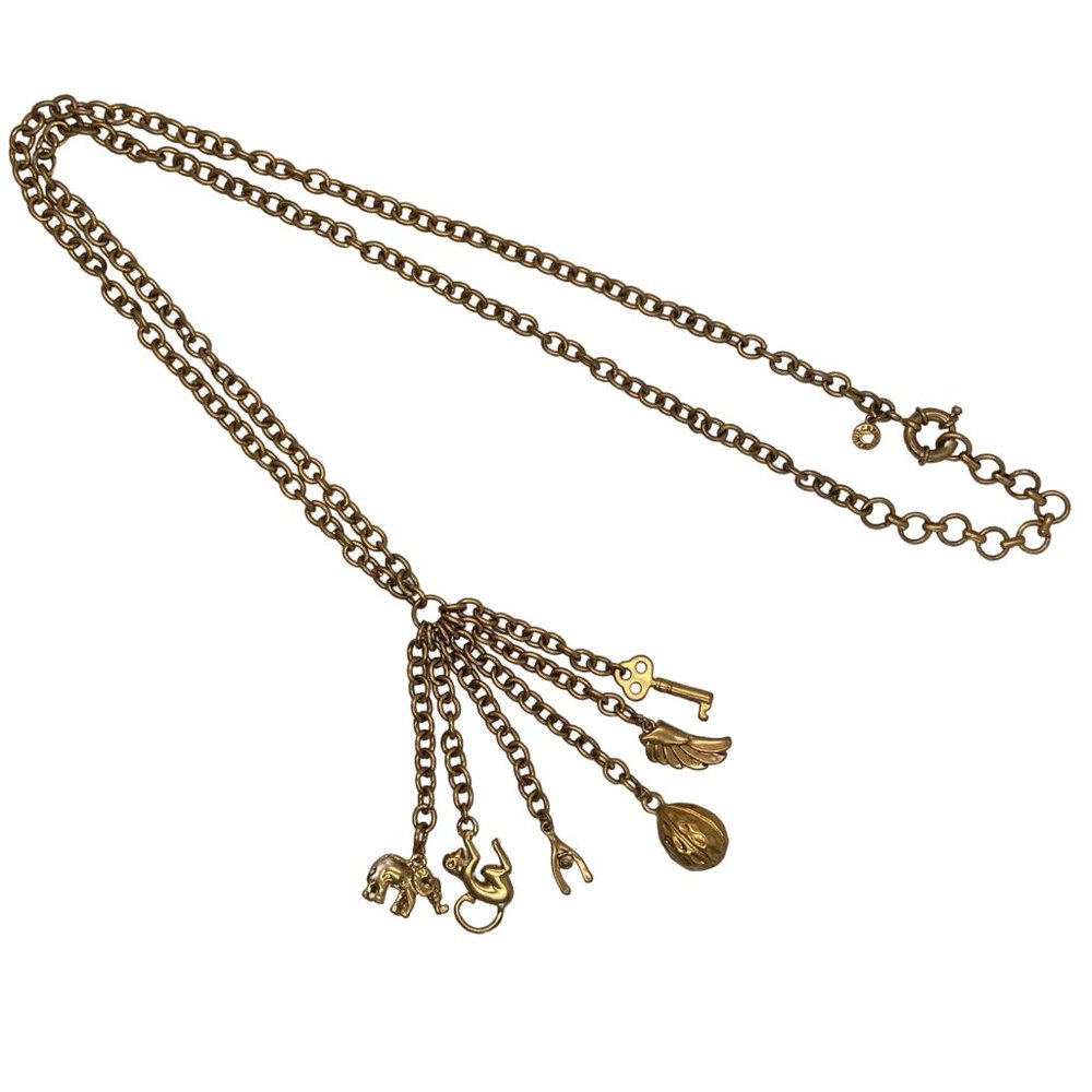 J. Crew Gold Long Tassel Charm Necklace